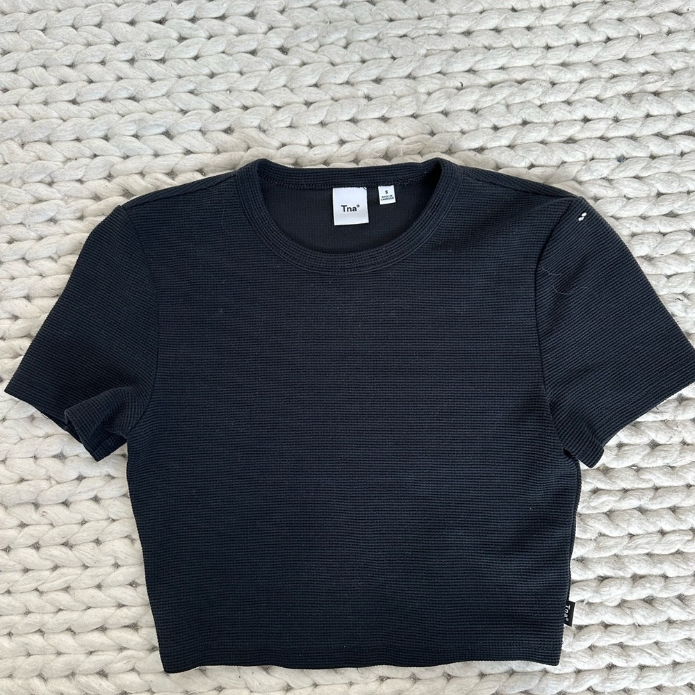 TNA Black Ribbed Crop Top
